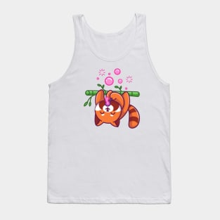 Cute Red Panda Blowing Bubble On Bamboo Tree Cartoon Tank Top